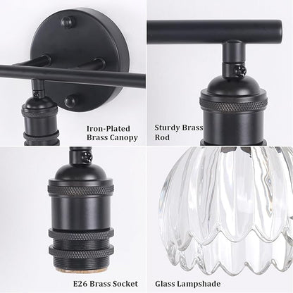 Shenmoyl Bathroom Light Fixtures, 3-Light Black Vanity wall Light Over Mirror with Clear Tulip Glass Shade for Bedroom Living Room (Bulb Not Included)