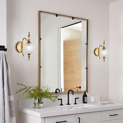 Vintage Bathroom Wall Sconces, 1-Light Wall Light Fixtures with Crystal Glass Shade Retro Bathroom Vanity Light Fixtures for Bedroom Living Room Farmhouse Dinning Room