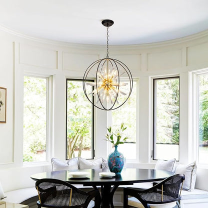Vezzio 22 Inch Black and Gold Chandelier Modern Chandeliers for Living Room 10-Light Globe Sputnik Chandelier Round Hanging Chandelier for Foyer Entryway Stairway Kitchen Island