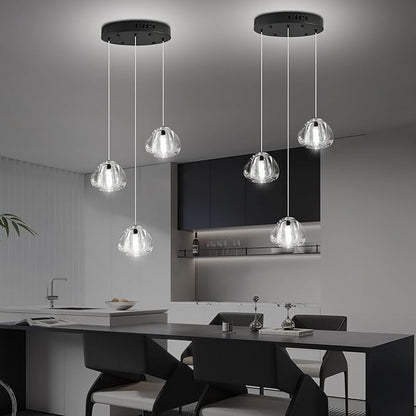 Modern Crystal Kitchen Island Chandelier 3-Lights Raindrop Pendant Light, Black Bubble Crystal LED Dining Room Bedroom Foyer Lighting Fixture
