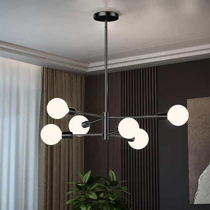 6-Light Modern Sputnik Chandelier, E26 Base Branch Height Adjustable,Mid Century Chandelier Pendant Light for Dining Room Hallway Bedroom Foyer Living Room Kitchen (Bulbs Not Included)