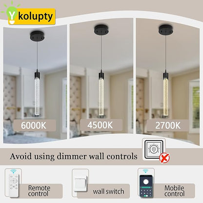 ykolupty Modern Pendant Lights Kitchen Island Black Crystal Mini Pendant Light with Dimmable LED 2700K-6000K,Bubble Crystal Chandelier Dining Room and Bar - 1 Pack