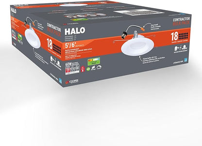 HALO LTE566930 5/6 Inch Indoor/Outdoor Recessed LED Trim 18-Pack, 3000K Soft White, 600 Lumens, Dimmable Can Light, Wet Location Listed, Energy Star - LTE566930-18PK