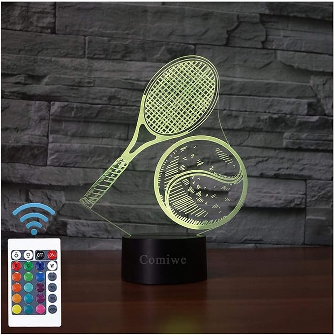 Tennis 3D Illusion Night Light,16 Colors Change Smart Touch & Remote Control,Home Decor LED Bedside Table Desk Lamp,Christmas Birthday Gift for Girls Boys Kids Adults Friends & Family