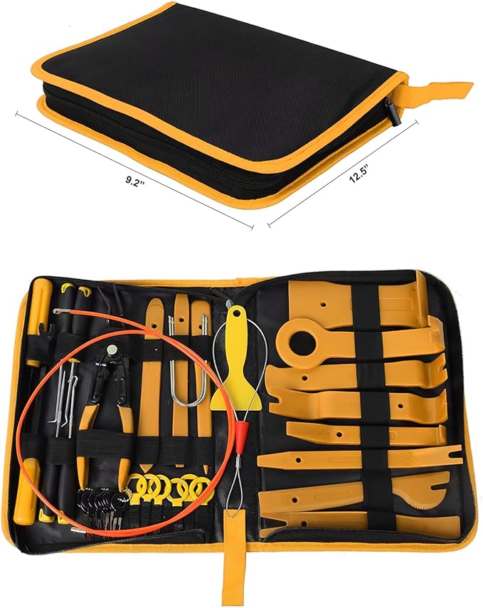 GOOACC 40Pcs Trim Removal Tool,Auto Terminal Removal Key Tool,Auto Clip Pliers Stereo Removal Tools,Car Upholstery Repair Removal Kit,Precision Hook and Pick Set,Wiring Threader,Car Film Scrape-Yellow