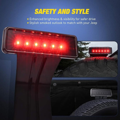 Nilight LED Third Brake Lights High Mount Stop Tail Light with Smoked Lens for 2007-2018 Wrangler JK