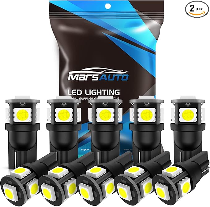 Marsauto T10 168 194 2825 LED Light Bulbs Super Bright 5SMD Exterior License Plate Lights Lamp, Car Interior Courtesy Dome Lights Map White, Pack of 10