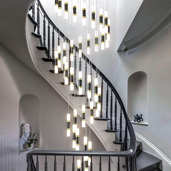 36-Light Modern Chandeliers for Entryway Ceiling Pendant Light Dimmable LED 216W Staircase Large Chandelier Lobby Living Room Foyer High Ceiling Chandelier (Black Gold)