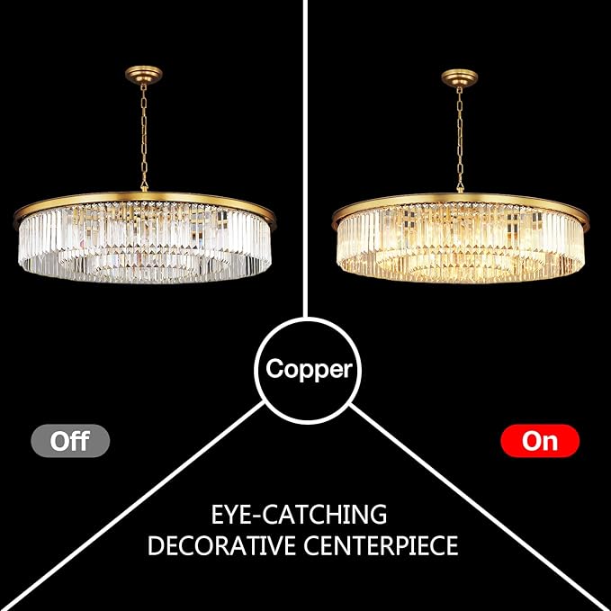 Large Crystal Chandelier Modern Luxury Chandelier Ceiling Lights Fixture for Dining Living Room 18-Lights 3-Tier Raindrop Chandeliers Lighting (Copper, Dia 39 Inch)