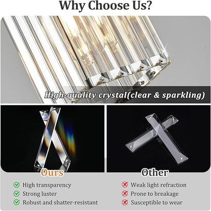 Modern Crystal Pendant Lights Kitchen Island, 3-Pack Chrome Hanging Light with Clear Crystal Shade, Adjustable Height Pendant Lighting for Kitchen Island Dining Room Bedroom Bar Entryway