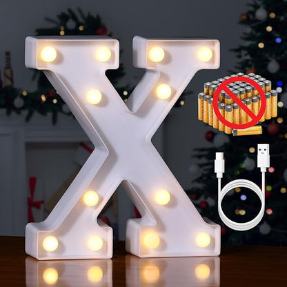 Foaky Rechargeable LED Letter Lights Sign Marquee Light Up Letters Sign for Night Light Wedding/Birthday Party Christmas Lamp Home Bar Decoration (X)