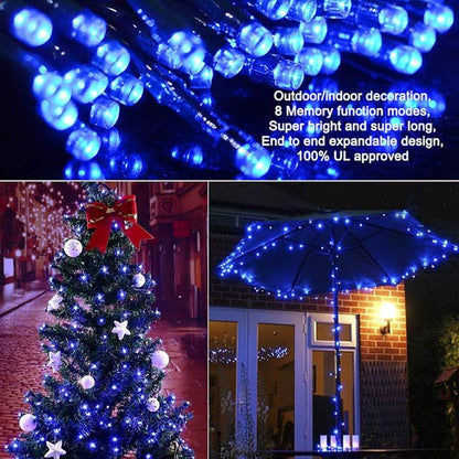 Christmas String Lights Blue - 320 LEDs 35m/115ft 8 Modes End-to-End Plug in Outdoor Waterproof Decorative Fairy Twinkle Indoor Christmas Tree Lights for Halloween/Home/Patio/New Year/Room/Wedding