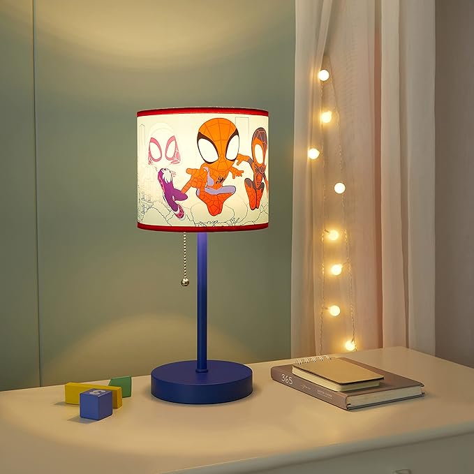 Marvel Spidey and His Amazing Friends Table Lamp,Kids Stick Lamp with Pull Chain by Idea Nuova,Fun Bedroom or Nightstand Lighting,Official Spidey Decor
