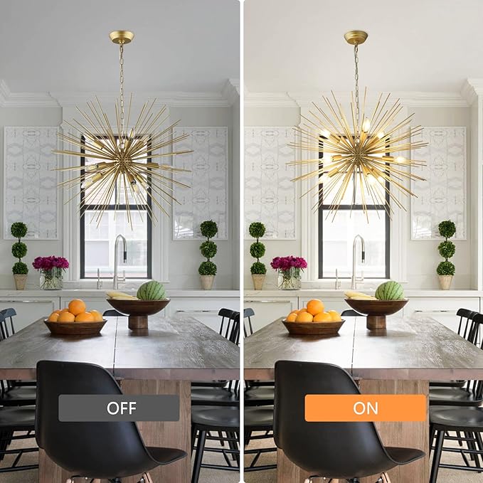 Modern 28.34" Gold Sputnik Chandelier 9-Light Mid-Century Starburst Chandeliers Solid Metal Satellite Firework Urchin Light Fixture for High Ceilings Dining Room Kitchen Living Room, E12