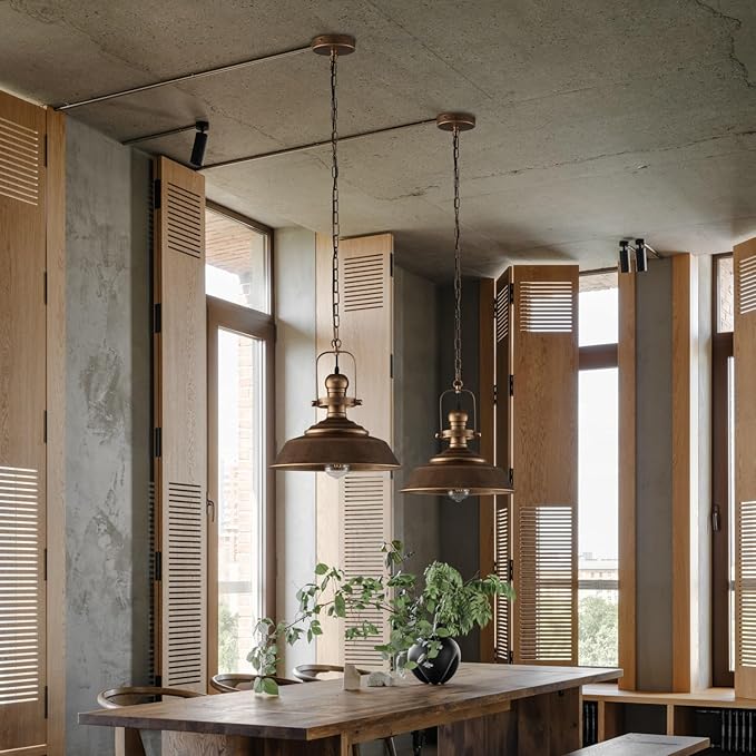 14.2 Inch Silver Black Farmhouse Pendant Light for Kitchen Island, Rustic Industrial Hanging Ceiling Light with Hand-Painted Finish, Modern Bar Lighting for Dining Room & Porch