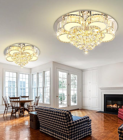 Modern Crystal Chandeliers for Dining Room LED Dimmable Light Fixtures Flush Mount Light Living Room Bedrooms