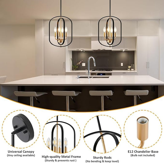 Black and Gold Chandelier for Dining Room Light Fixture, Chandelier for Entryway Light Fixture Foyer Lighting Fixtures Adjustable Modern Farmhouse Chandelier for Living Room Pendant Lights Kitchen