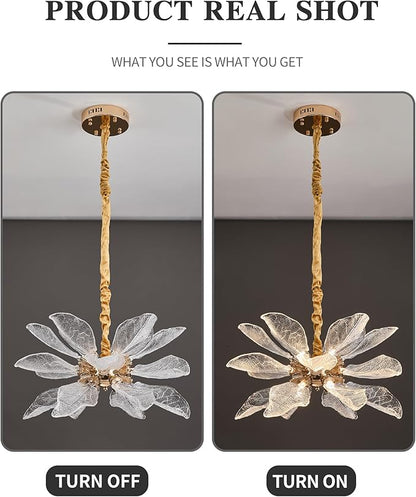 Modern Tree Branch Leaf Chandelier, 18-Light 25.59" Luxury Gold Pendant Lighting, LED 40W 3000K Warm White Chandeliers, Adjustable Height for Living Room, Dining Room, Bedroom, Kitchen Island