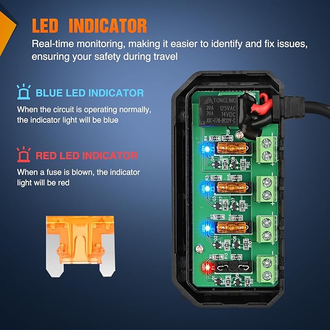 Nilight 12V Motorcycle Fuse Box 20A Low Profile Terminal Block Holder w/LED Indicator 4 Circuits Protection Battery Relay for Cars Motorcycles ATV UTV 12 Volt Vehicles
