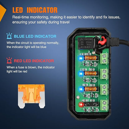 Nilight 12V Motorcycle Fuse Box 20A Low Profile Terminal Block Holder w/LED Indicator 4 Circuits Protection Battery Relay for Cars Motorcycles ATV UTV 12 Volt Vehicles
