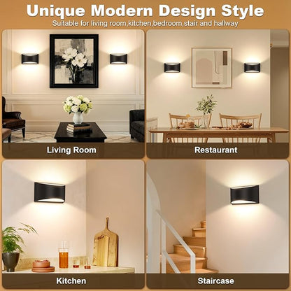 Black Modern LED Wall Sconce Hardwired Indoor Wall Lights Set of 2 Up and Down Wall Mount Light Warm White 3000K for Bedroom Living Room Bathroom Hallway Entryway Stairwell (with G9 Bulbs)