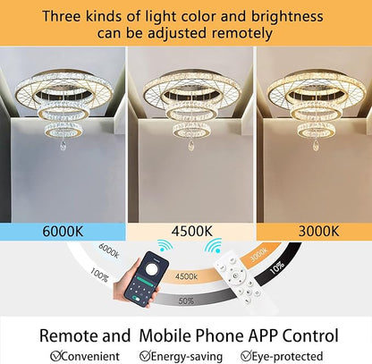 HAIXIANG 40 Inch LED Chandelier, Ceiling Light for Living Room Flush Mount Lighting Fixtures Remote Dimmable, Compatible with Sloped Dome Ceiling Install, Gold