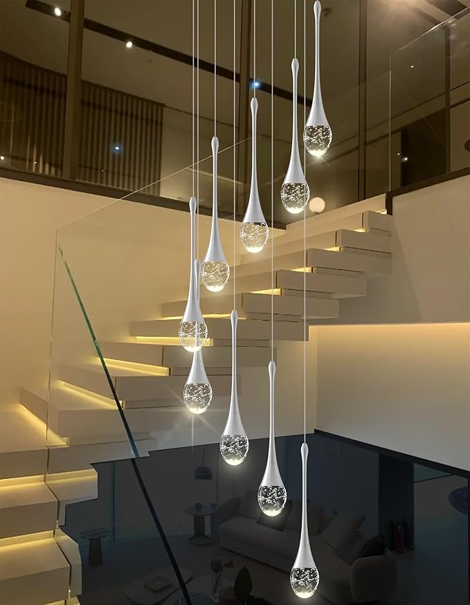 ykolupty 9-Lights Crystal Chandeliers for Staircase Modern Chandeliers for High Ceilings Crystal Pendant Light Fixture for Living Room Kitchen Island Foyer Hallway Bar