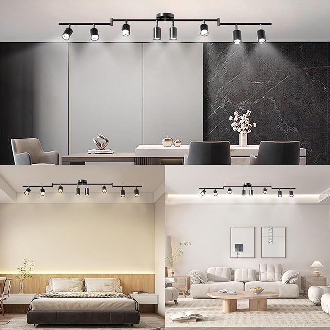 LED 8 Light Track Lighting Kit, 3 Color Adjustable Ceiling Spot Lighting Includes 8 x GU10 Bulb, Modern Track Light Fixture with Rotatable Heads for Kitchen, Living Room, Bedroom