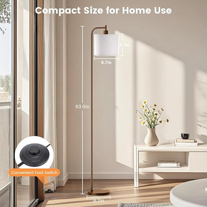 SIBRILLE Floor Lamp with Linen Shade, Dimmable Tall Standing Lamp with Remote Control & 3 Color Temperatures, Modern Corner Floor Lamps for Living Room Bedroom Office, 9W LED Bulb Included