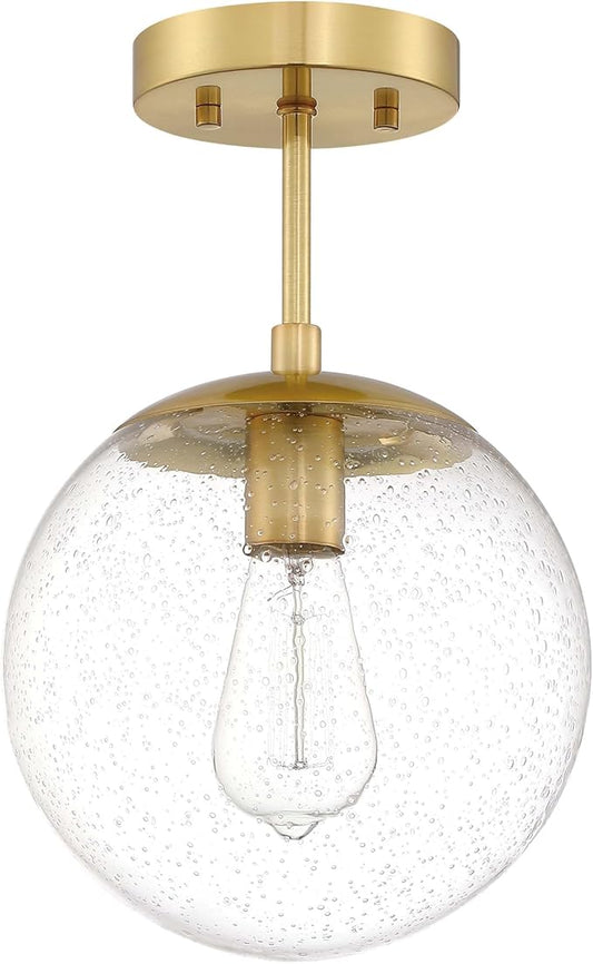 Design House Gracelyn 9 in Ceiling Mount Pendant Light, Semi-Flush Mount, Dimmable, Seeded Glass, Satin Gold, 9 in x 9 in x 14.36 in, 588517-SG