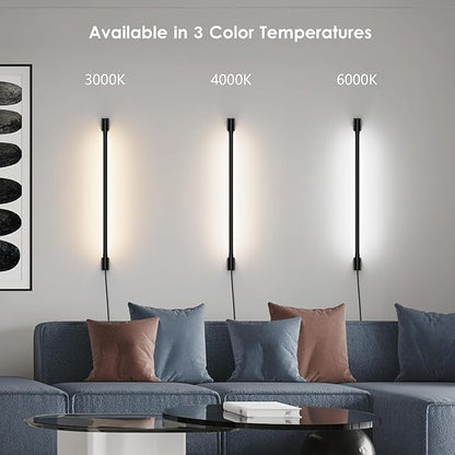 Aipsun 23.6inch Plug in Wall Sconces Black Wall Light with Remote Modern LED 3 Color Temperatures Sconces Wall Lighting for Living Room Bedroom Hallway