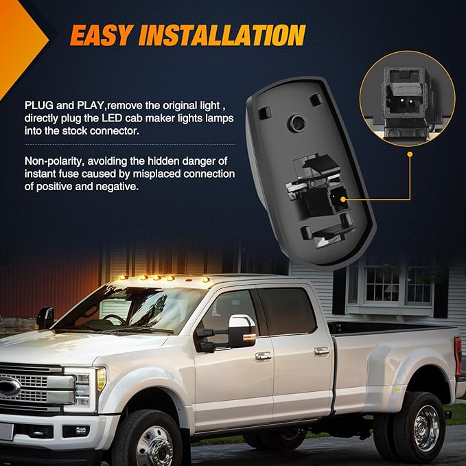 Nilight LED Cab Marker Lights Roof Running Light 5 PCS 9 LED Smoke Lens Amber Cab Clearance Light Compatible with 2017 2018 2019 2020 2021 Ford F250 F350 F450 F550 Super Duty Pickup Trucks