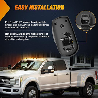 Nilight LED Cab Marker Lights Roof Running Light 5 PCS 9 LED Smoke Lens Amber Cab Clearance Light Compatible with 2017 2018 2019 2020 2021 Ford F250 F350 F450 F550 Super Duty Pickup Trucks
