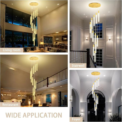 Luxury 12 Light Modern Crystal Pendant Light - 118" High Ceiling Gold LED Dimmable Pendant Light for Bedside Island Kitchen Living Room
