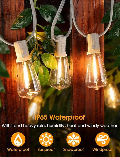 Larkvue 75FT(3x25FT) Outdoor String Lights, Patio Lights with 30+3 LED Dimmable Waterproof Connectable ST38 Bulbs for Gazebo Backyard Christmas, White