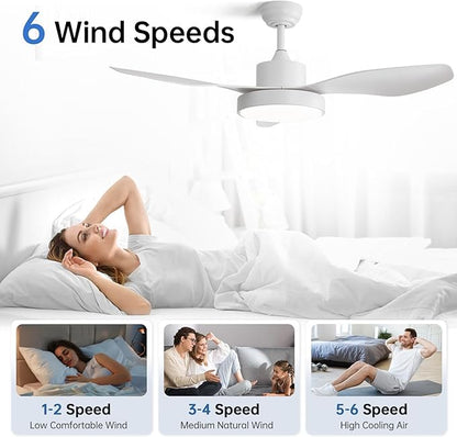 Sofucor 48 Inch Ceiling Fan with Lights and Remote Flush Mount Modern Outdoor Ceiling Fans with 3 CCT Dimmable, 6 Speed, Quiet DC Motor &Timer for Bedroom Patios Indoor White
