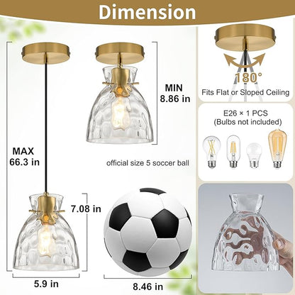 5.9” Mini Black Gold Pendant Lights Kitchen Island Lighting, Single Brass Hammered Glass Pendant Light Fixtures, Adjustable Modern Hanging Lights Kitchen Pendant Lighting over Island Sink Bathroom