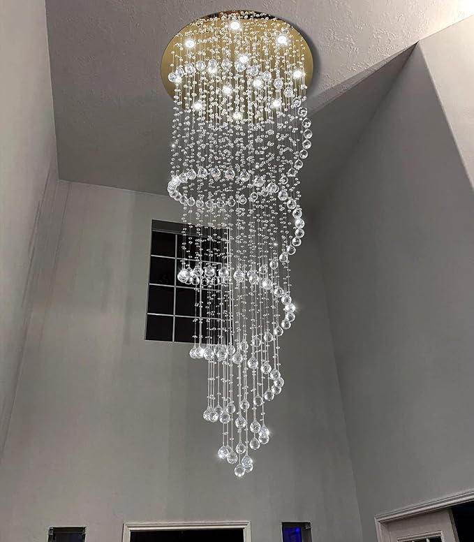 HAIXIANG 118 Inches Crystal Glam Chandelier Long Light Chandeliers with Dimmable Light Bulbs Gold High Ceiling Pendants Light Fixtures for Foyer Entryway Living Room Stair