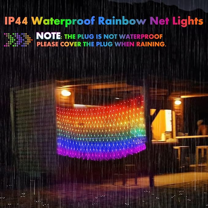 RJZZ Pride Flag Lights Outdoor, 6.6x3.3 FT LGBTQ Pride Decorations Lights for Garden Connectable, 390LED Waterproof Rainbow LED Net Light, Pride Month Decorations for Room, Yard, Party, Office
