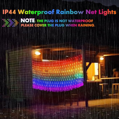RJZZ Pride Flag Lights Outdoor, 6.6x3.3 FT LGBTQ Pride Decorations Lights for Garden Connectable, 390LED Waterproof Rainbow LED Net Light, Pride Month Decorations for Room, Yard, Party, Office