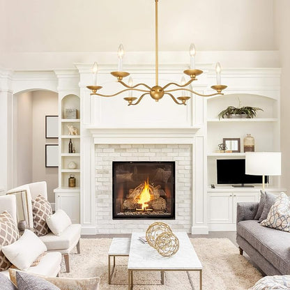 KSANA Dining Room Chandelier, 6-Light Farmhouse Gold Chandelier, Modern Hanging Light Fixture, 30’’ W x 25.5’’ H