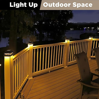 Solar Post Cap Lights Outdoor 6pack, Black Waterproof Solar Powered Deck Fence Post Lights Fit 4x4 Wood/Vinyl Posts, Bright Warm White Solar Post Lights Decorate Deck, Patio, Porch, Fence