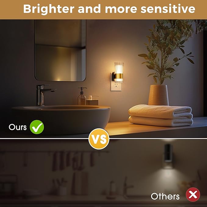L LOHAS LED Night Light, Night Lights Plug into Wall, 3000K Soft Warm 0-100LM Adjustable Modern Night Lights,Automatic Nightlights Pulg in with Dusk to Dawn Sensor for Rooms Bathroom Hallway Decor