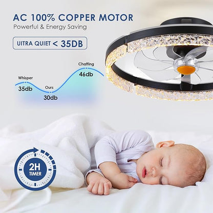 Mpayel 20" Low Profile Ceiling Fan with RGB Light - Modern Bladeless Flush Mount Ceiling Fan with Remote, Quiet DC Motor, 6 Speeds, 3CCT Dimmable LED Light for Kids Room, Bedroom & Bunk Beds