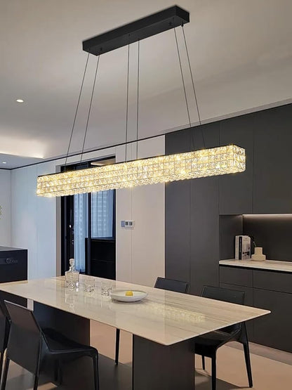 ykolupty 48inch Black Linear Crystal Chandelier, Modern Rectangular Crystal LED Pendant Light,Linear Crystal Chandelier for Dining Room Kitchen Island Living Room