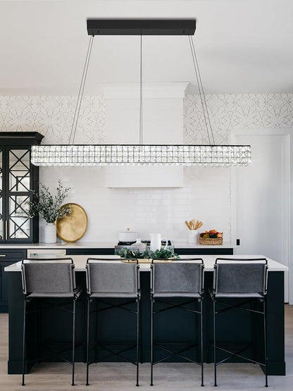 ykolupty 48inch Black Linear Crystal Chandelier, Modern Rectangular Crystal LED Pendant Light,Linear Crystal Chandelier for Dining Room Kitchen Island Living Room