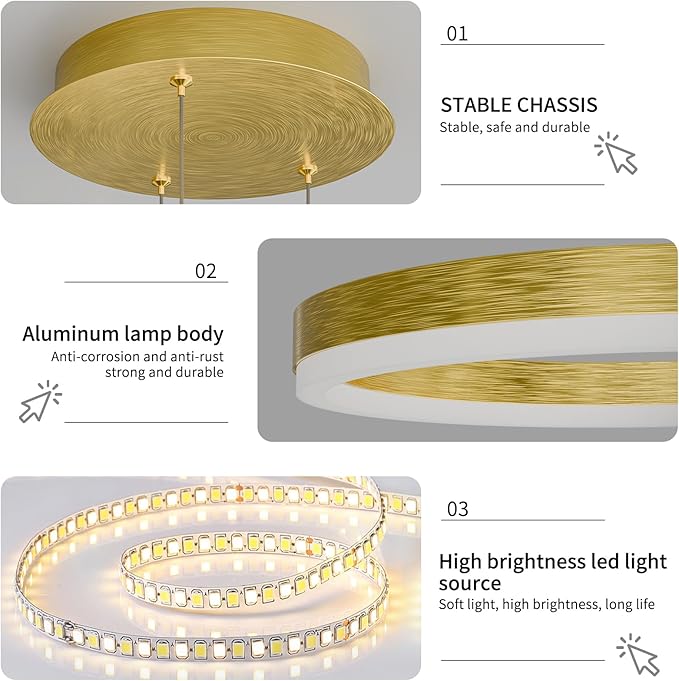 Mikeru Modern Ring Chandelier Light, LED Pendant Light Fixtures with Remote Control 3000k-6500K Adjustable Color Temperature Light for Living Room, Bedroom, Kitchen （15.7in