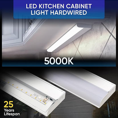 Hardwired LED Under Cabinet Task Lighting - 16 Watt, 24", Dimmable, CRI>90, 5000K (Day Light), Wide Body, Long Lasting Metal Base with Frost Lens Under Counter Light for Kitchen