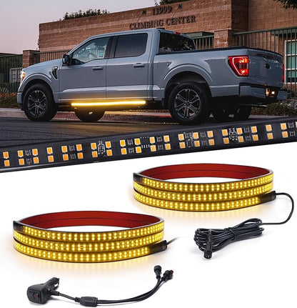 Xprite 2PCS 70 Inch Running Board Lights, 864 LED Emergency Strobe Light Strip, Truck LED Light Strip, Flexible Waterproof Running Board Emergency Lights for Trucks Pickup SUV Jeep – Amber