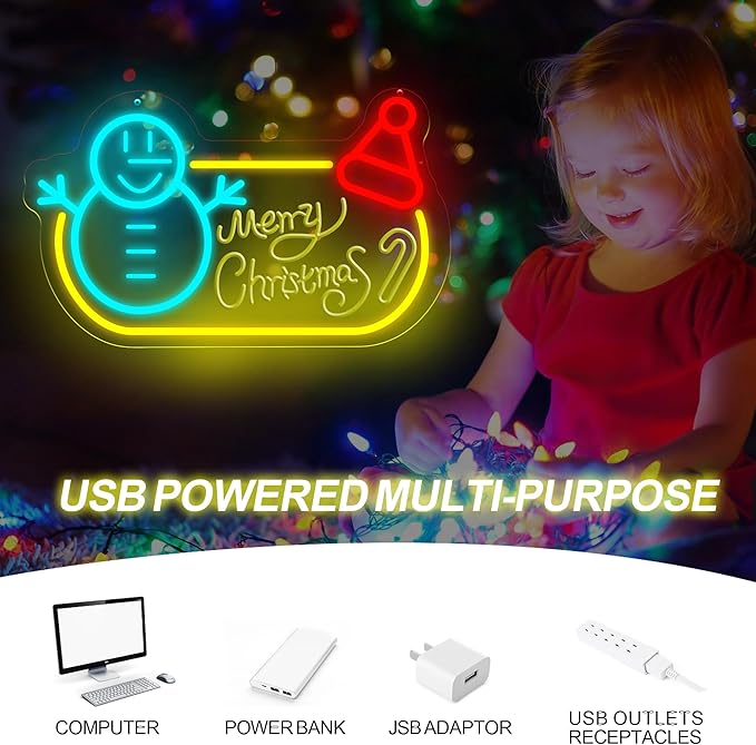 Merry Christmas Snowman Neon Sign 15.7″×9.44″, LED Wall Light – Festive Holiday Decor for Living Room, Shop Window, Office, Christmas Party & New Year Celebration